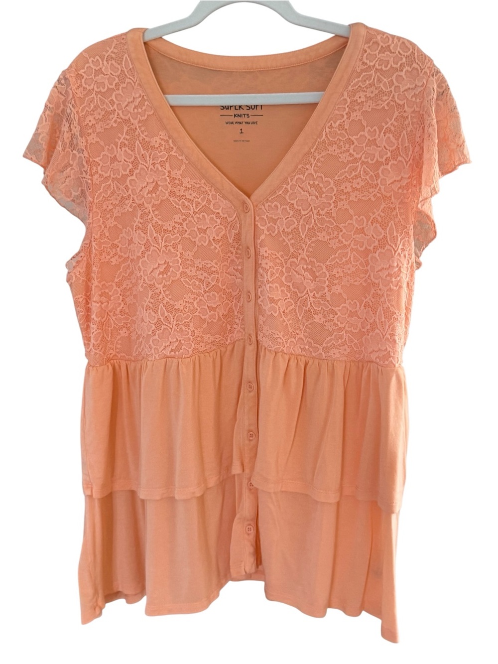 Torrid Super Soft Lace Peplum Button Front Top Coral Size 1